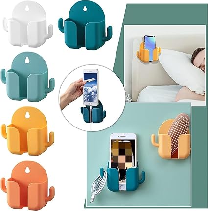 Wall Mount Phone Holder Mobile Storage Rack Remote Control Shelf Paste Type Charging Poster Stand Storage Box Wall Hanging Mounted Holder Poster