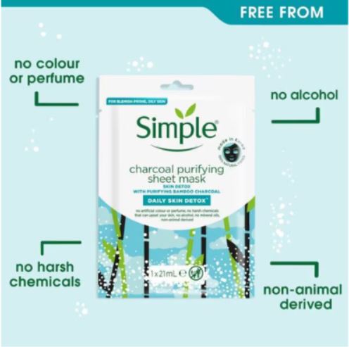 Simple Daily Skin Detox Charcoal Purifying Sheet Mask 21ml