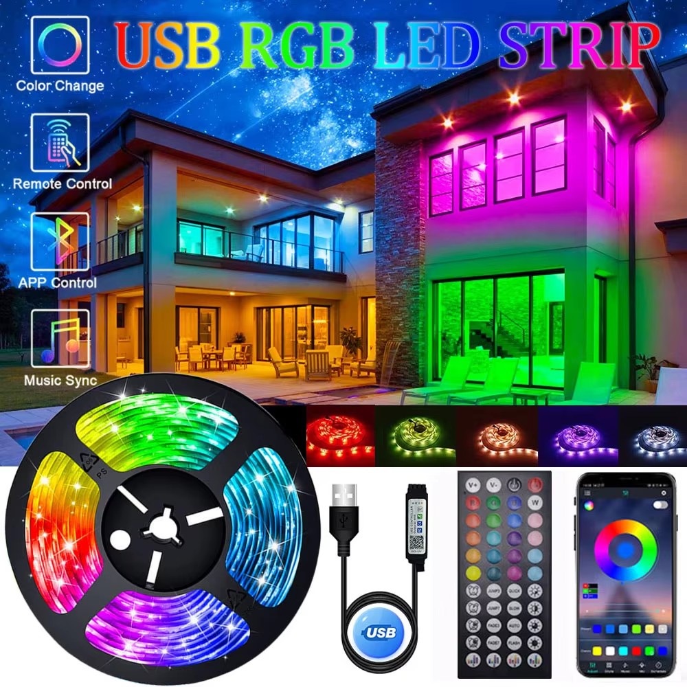 High Quality SMD 16 feet - 5 meter DC 12V LED Strip Light App and Remote Control RGB Color Special Lights for Room Decoration