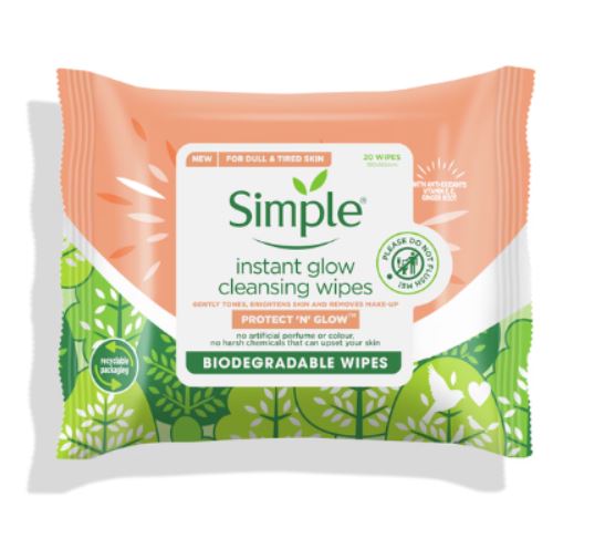 Simple Protect N Glow Instant Glow Biodegradable Wipes - 20 wipes