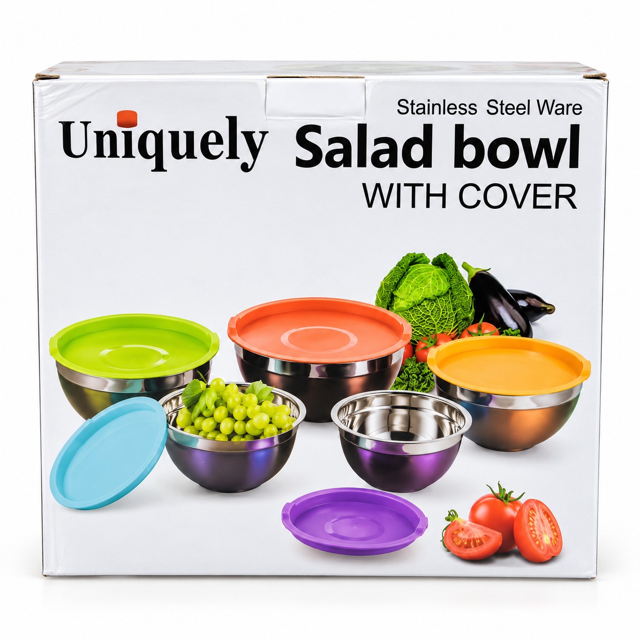 Uniquely Stainless Steel Salad Bowl Set  5 Pcs